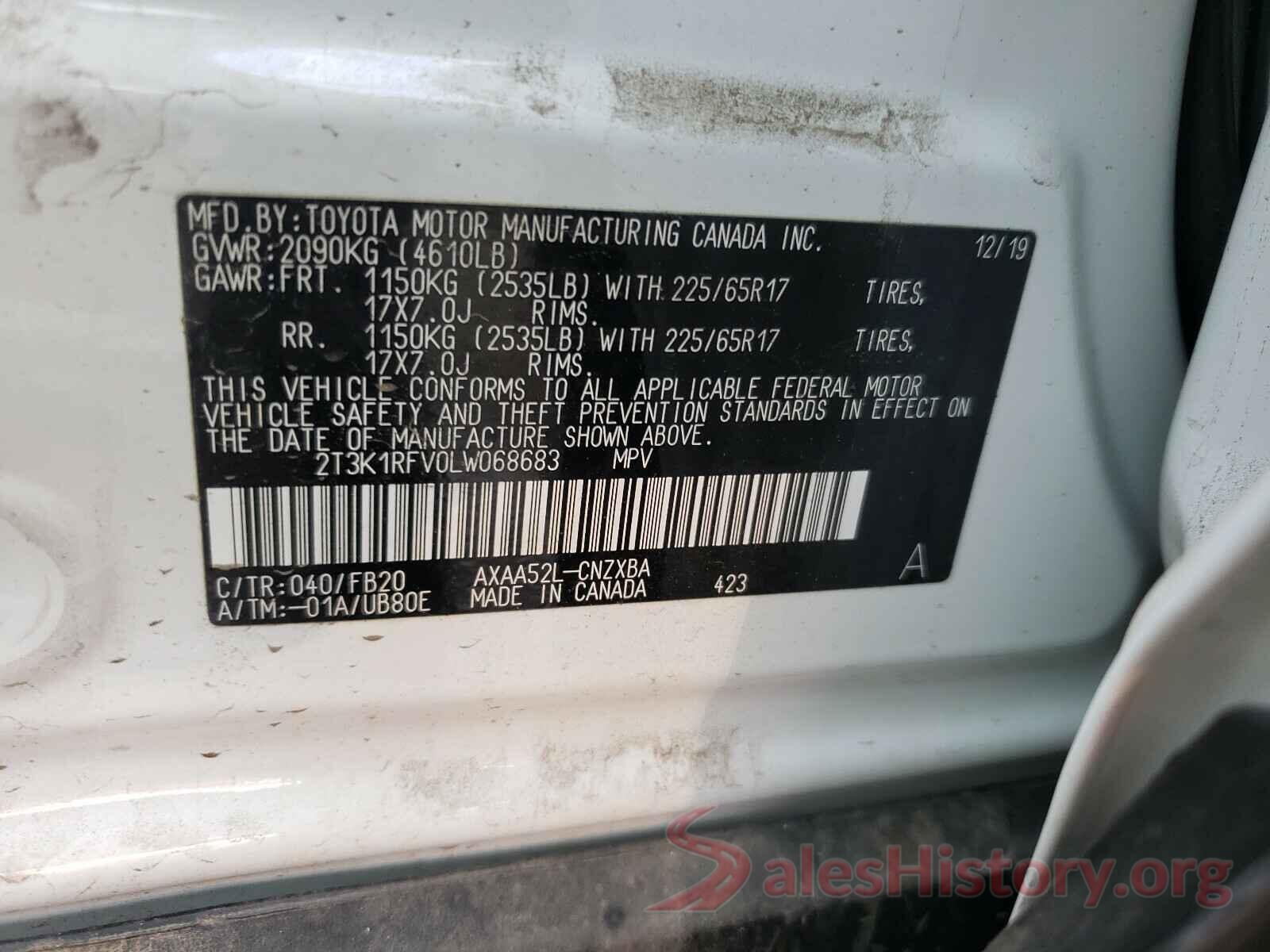 2T3K1RFV0LW068683 2020 TOYOTA RAV4