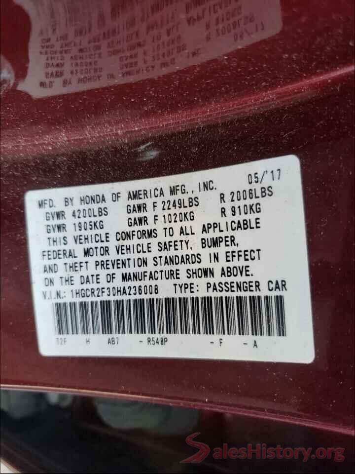 1HGCR2F30HA236008 2017 HONDA ACCORD