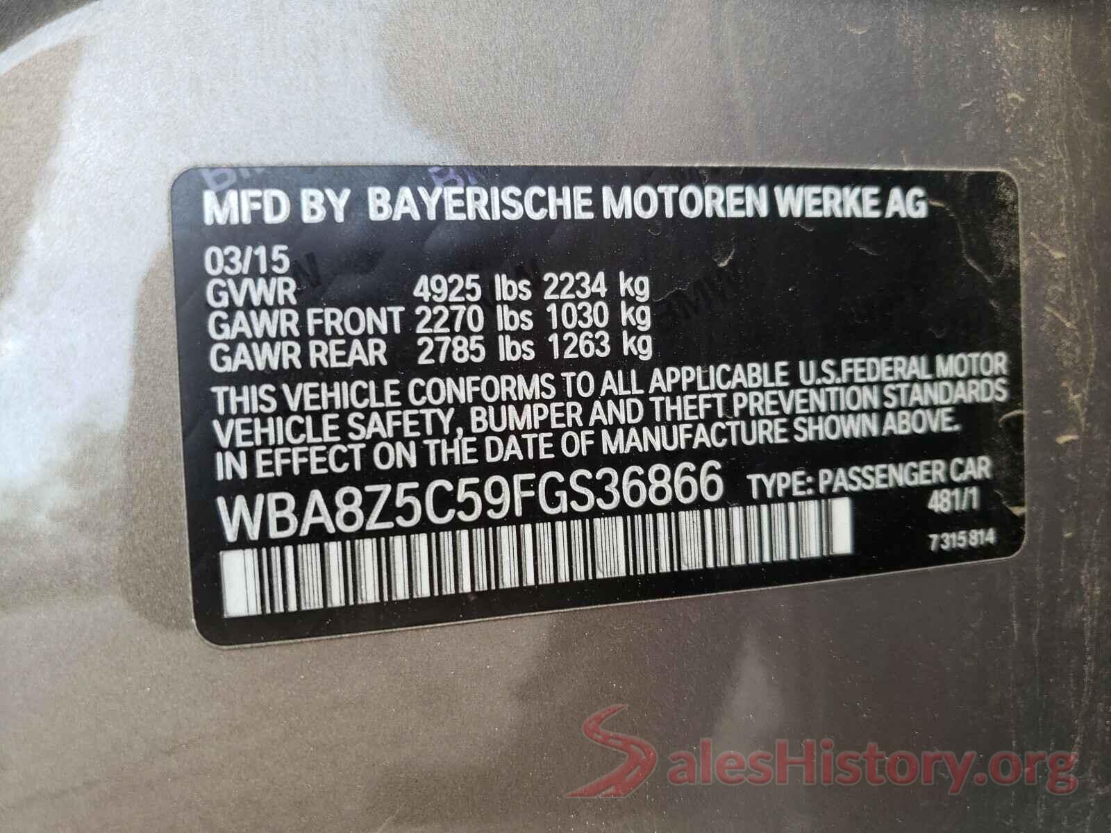 WBA8Z5C59FGS36866 2015 BMW 3 SERIES