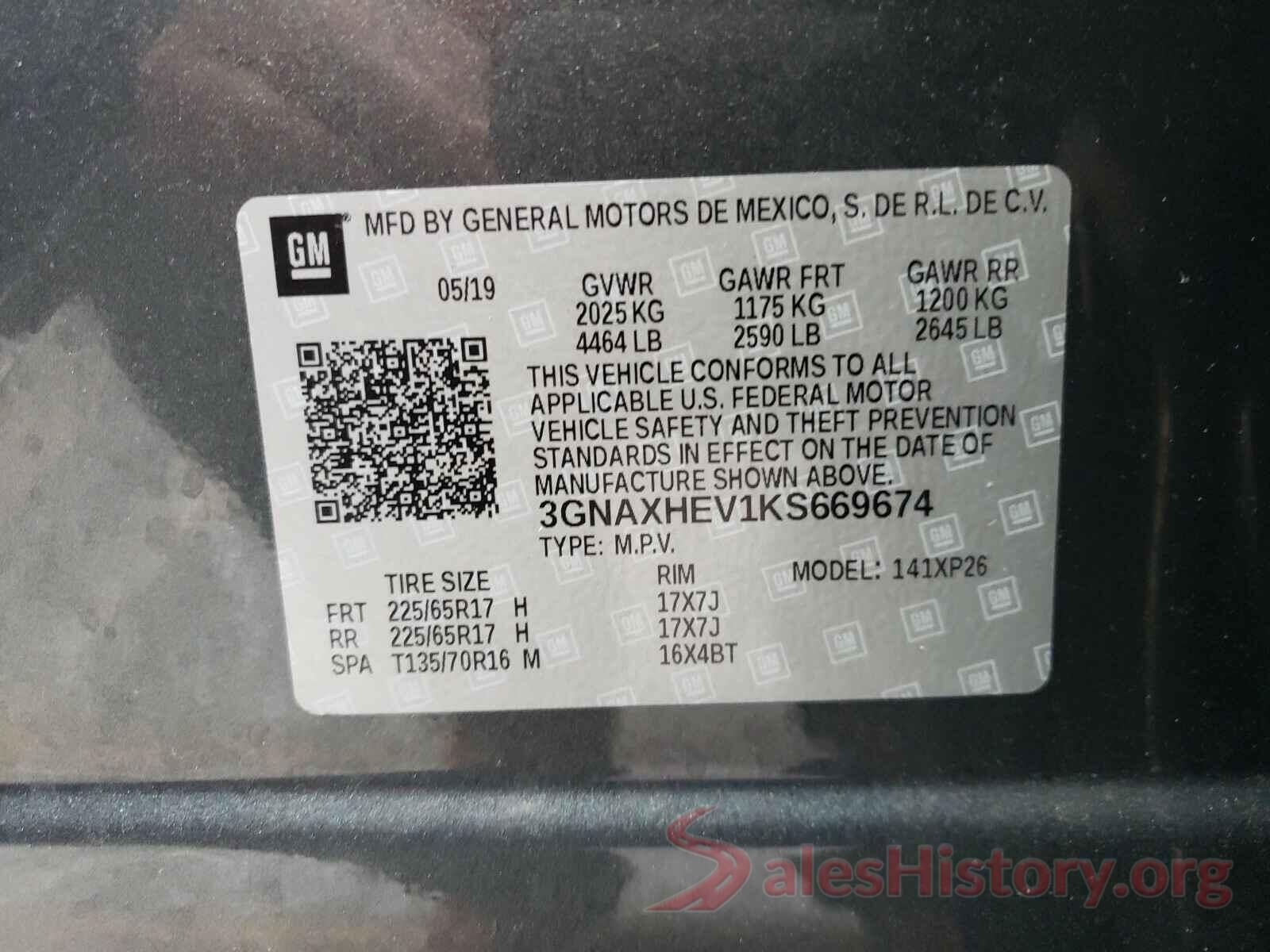 3GNAXHEV1KS669674 2019 CHEVROLET EQUINOX