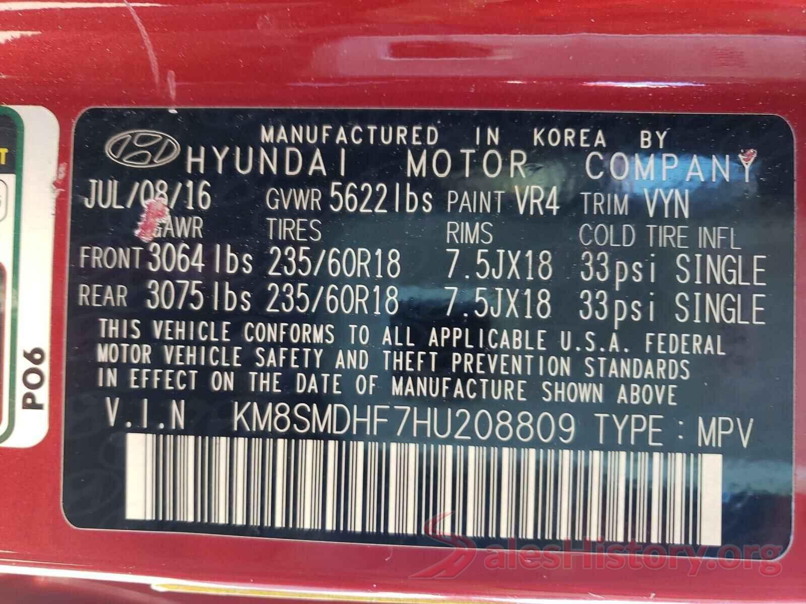 KM8SMDHF7HU208809 2017 HYUNDAI SANTA FE