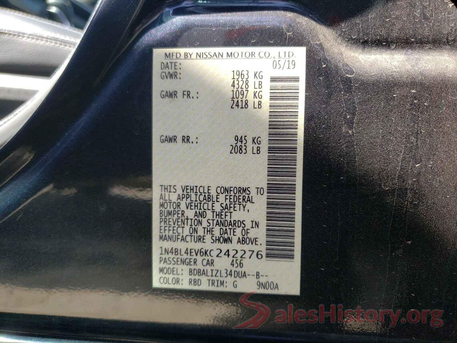 1N4BL4EV6KC242276 2019 NISSAN ALTIMA