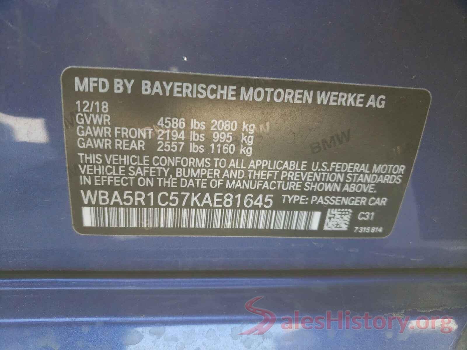 WBA5R1C57KAE81645 2019 BMW 3 SERIES