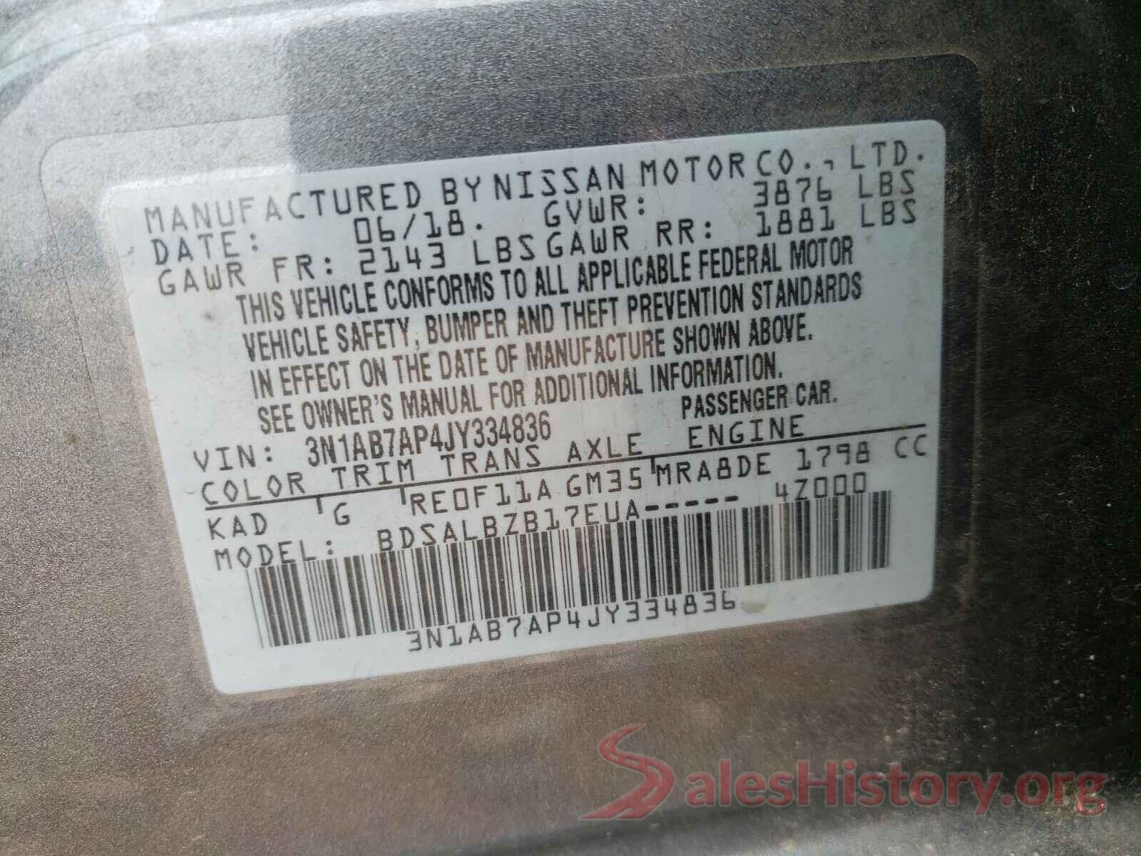 3N1AB7AP4JY334836 2018 NISSAN SENTRA