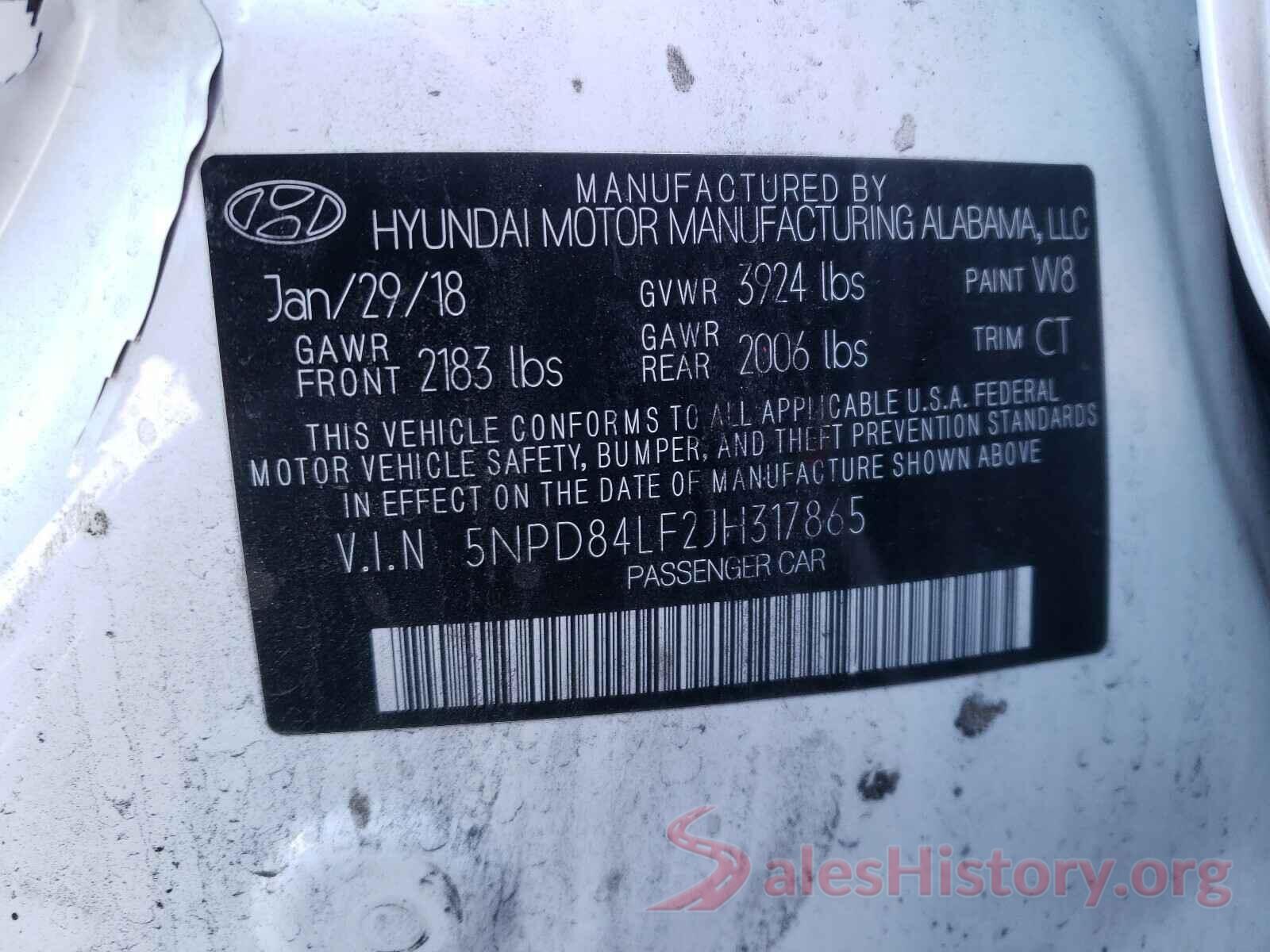 5NPD84LF2JH317865 2018 HYUNDAI ELANTRA