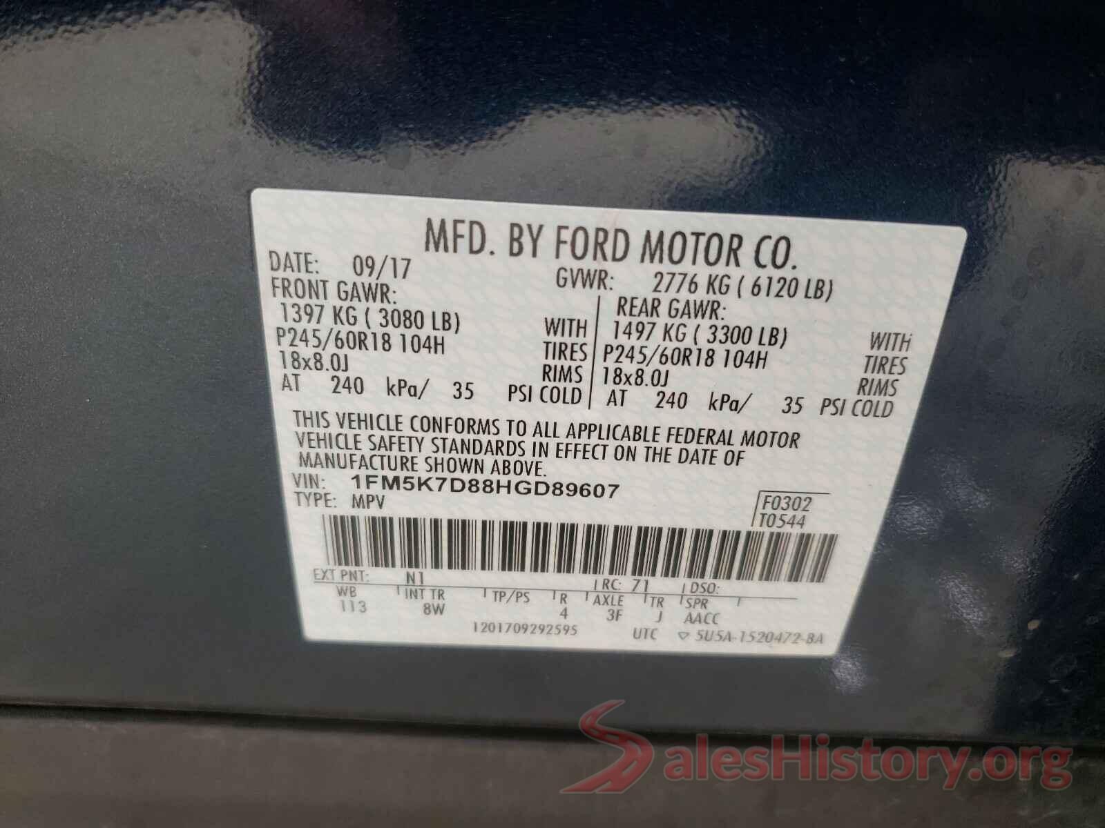 1FM5K7D88HGD89607 2017 FORD EXPLORER