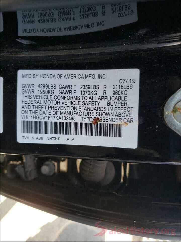 1HGCV1F17KA132465 2019 HONDA ACCORD