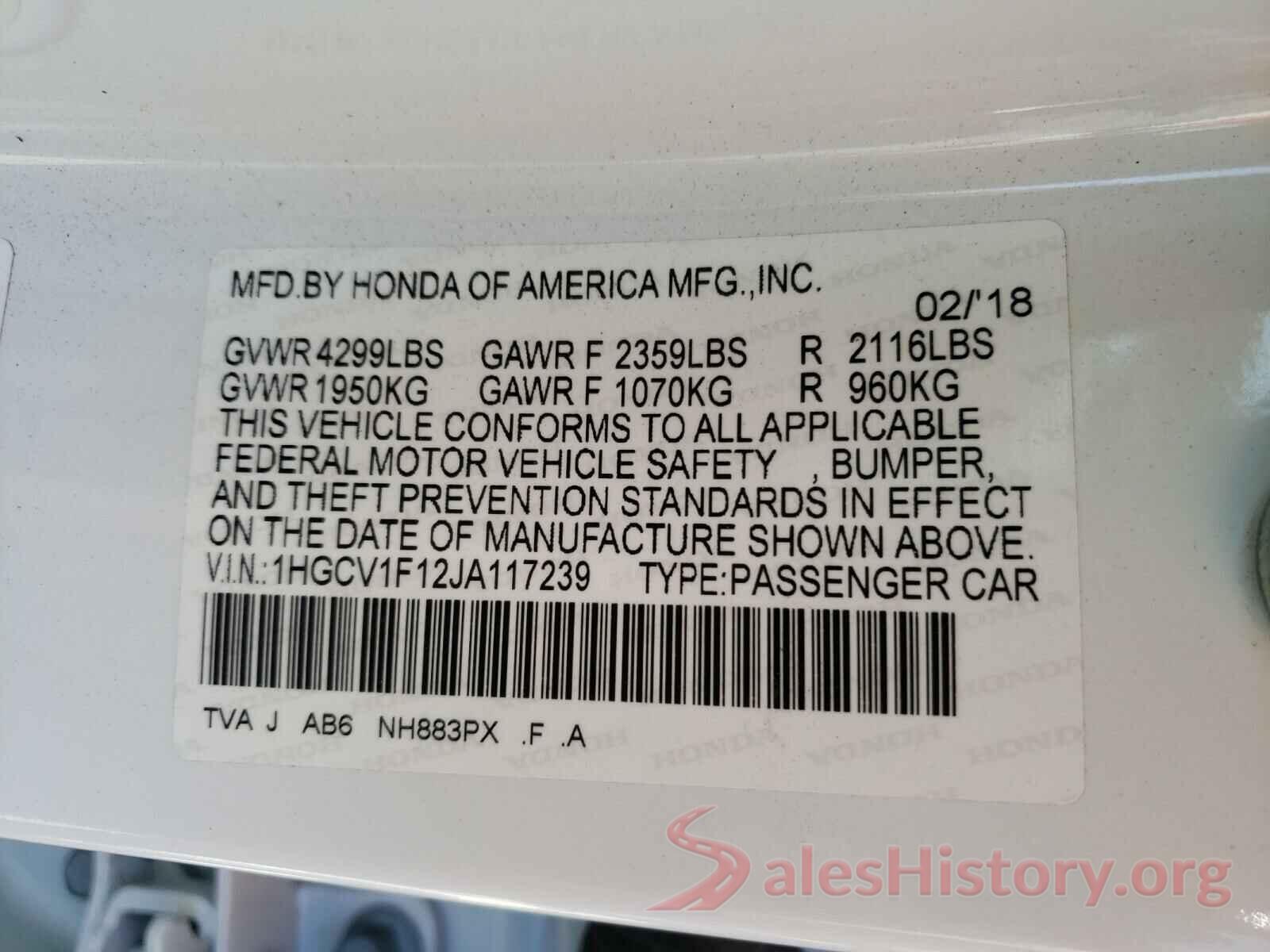 1HGCV1F12JA117239 2018 HONDA ACCORD