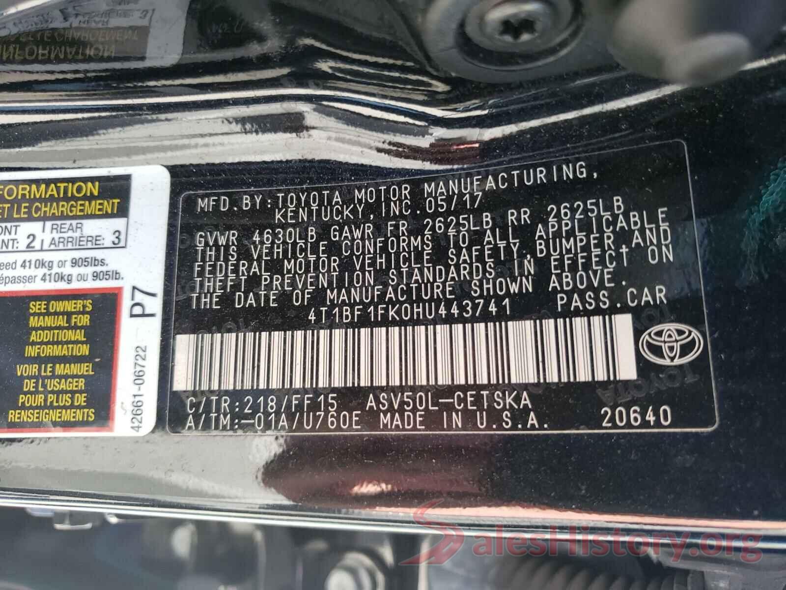 4T1BF1FK0HU443741 2017 TOYOTA CAMRY