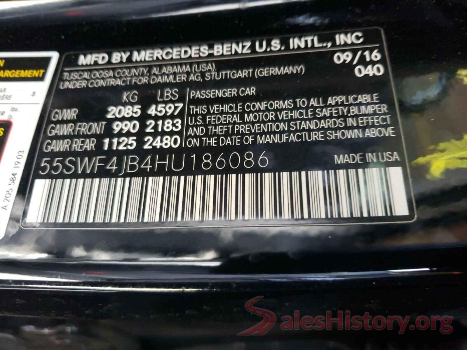 55SWF4JB4HU186086 2017 MERCEDES-BENZ C CLASS