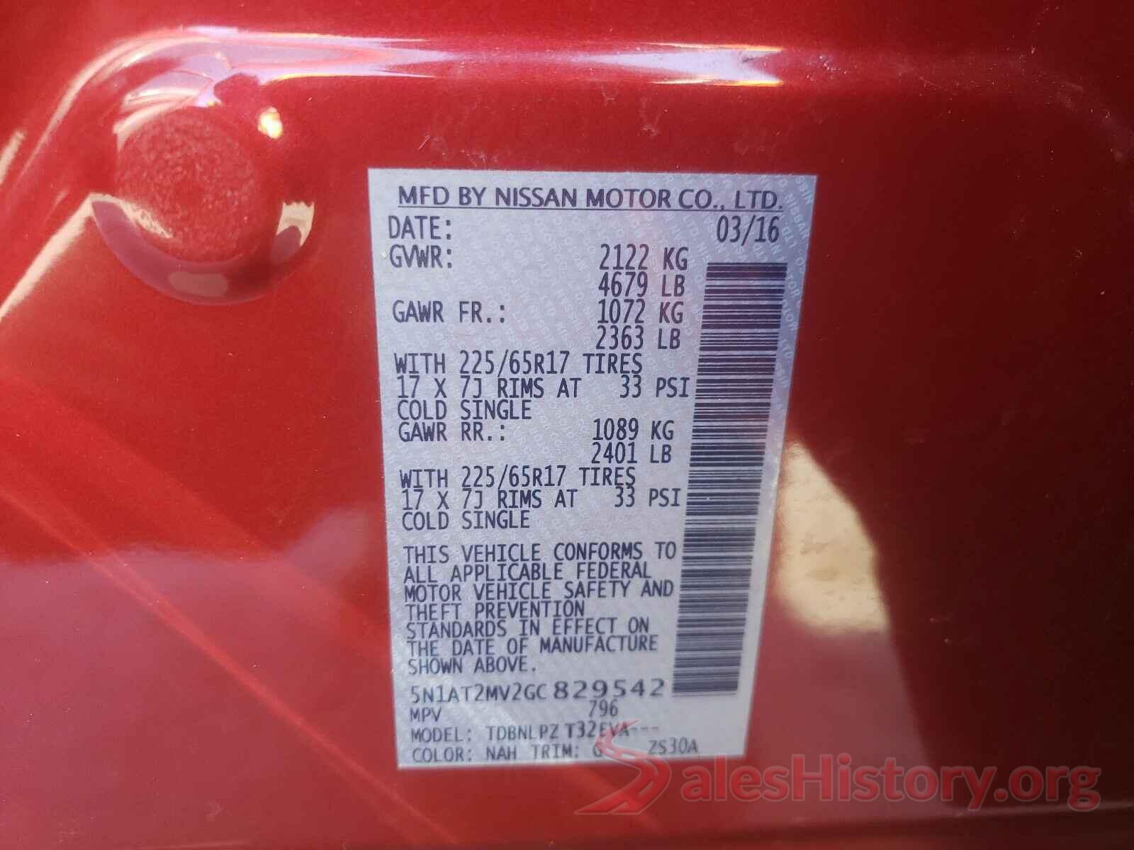 5N1AT2MV2GC829542 2016 NISSAN ROGUE