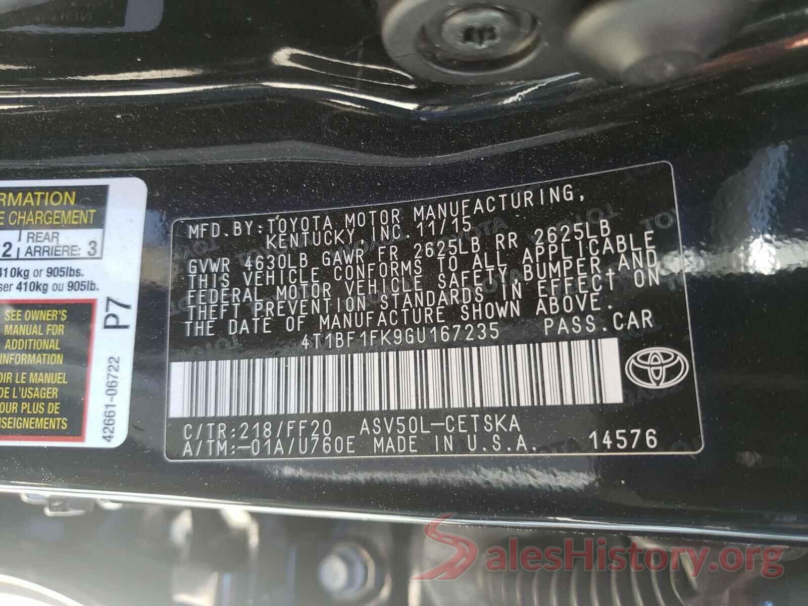 4T1BF1FK9GU167235 2016 TOYOTA CAMRY