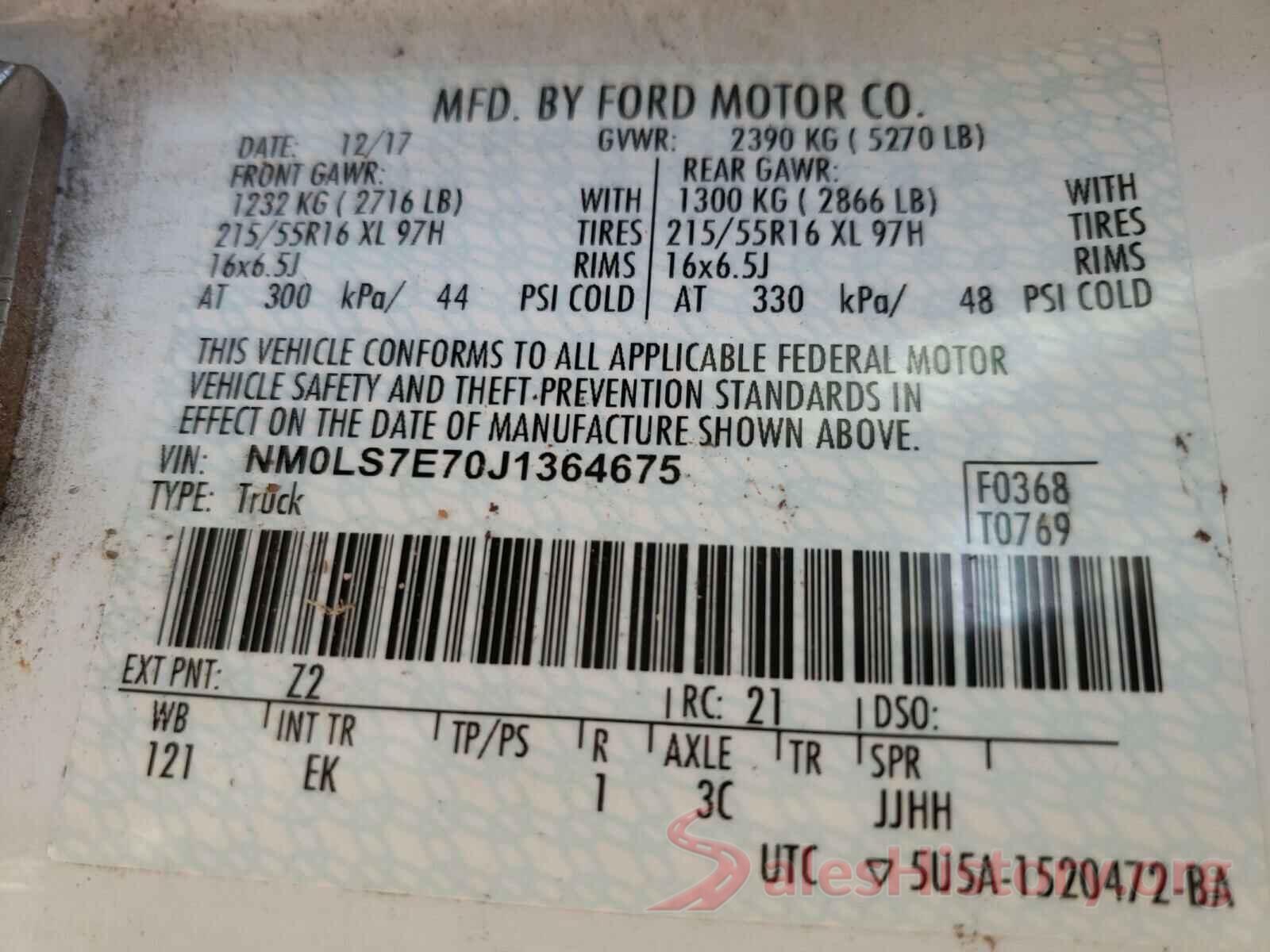 NM0LS7E70J1364675 2018 FORD TRANSIT CO