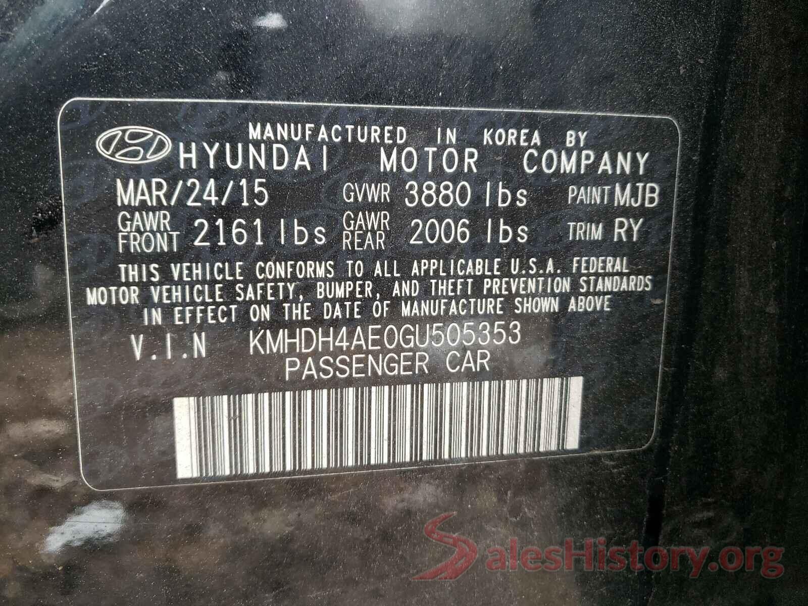 KMHDH4AE0GU505353 2016 HYUNDAI ELANTRA