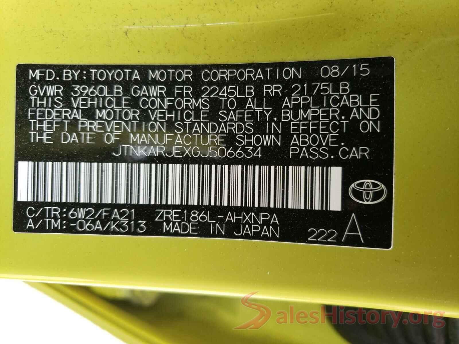 JTNKARJEXGJ506634 2016 TOYOTA SCION