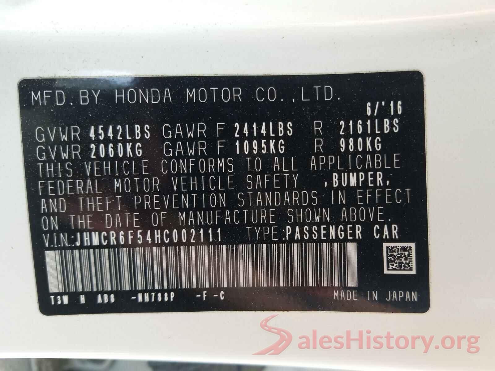 JHMCR6F54HC002111 2017 HONDA ACCORD