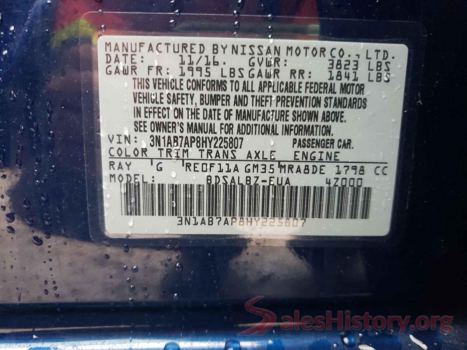 3N1AB7AP8HY225807 2017 NISSAN SENTRA