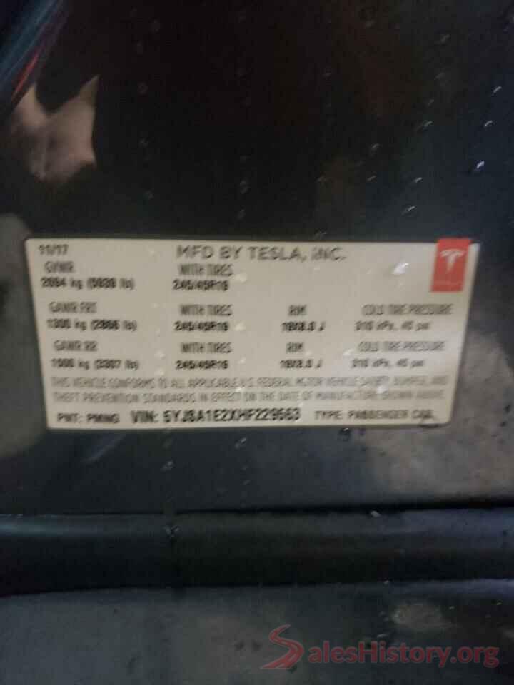 5YJSA1E2XHF229563 2017 TESLA MODEL S