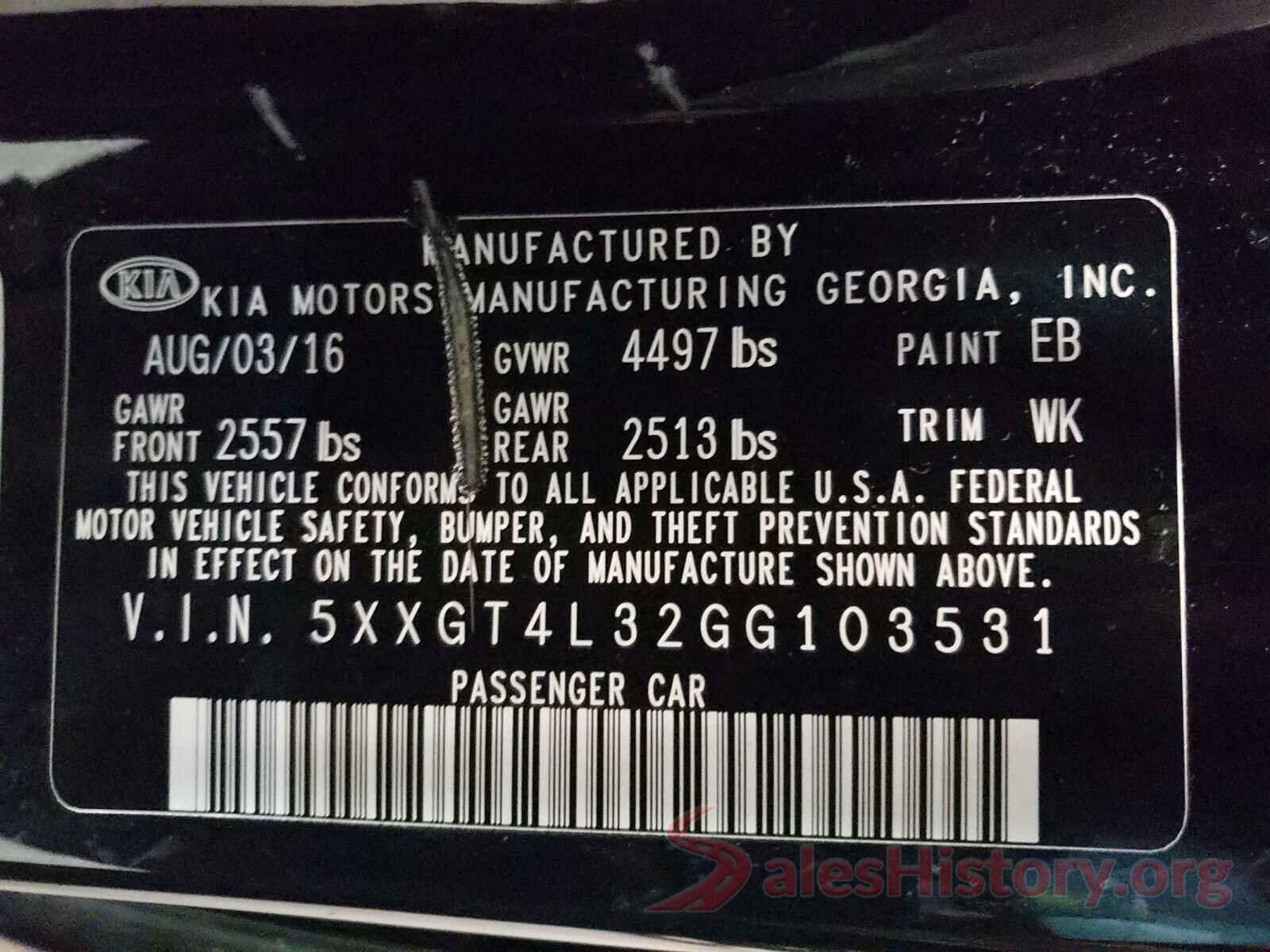 5XXGT4L32GG103531 2016 KIA OPTIMA