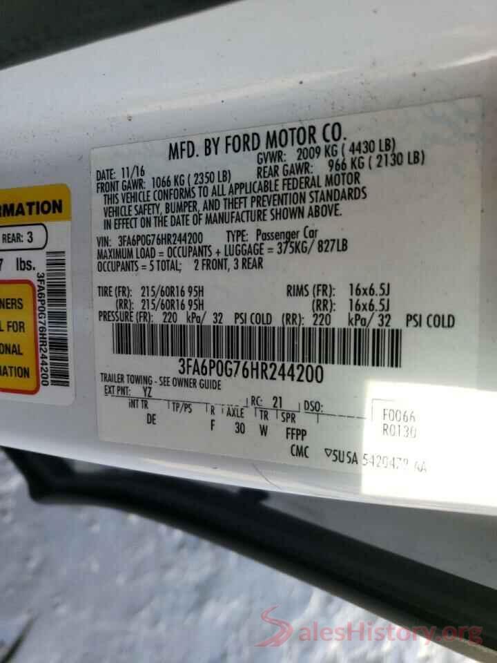 3FA6P0G76HR244200 2017 FORD FUSION