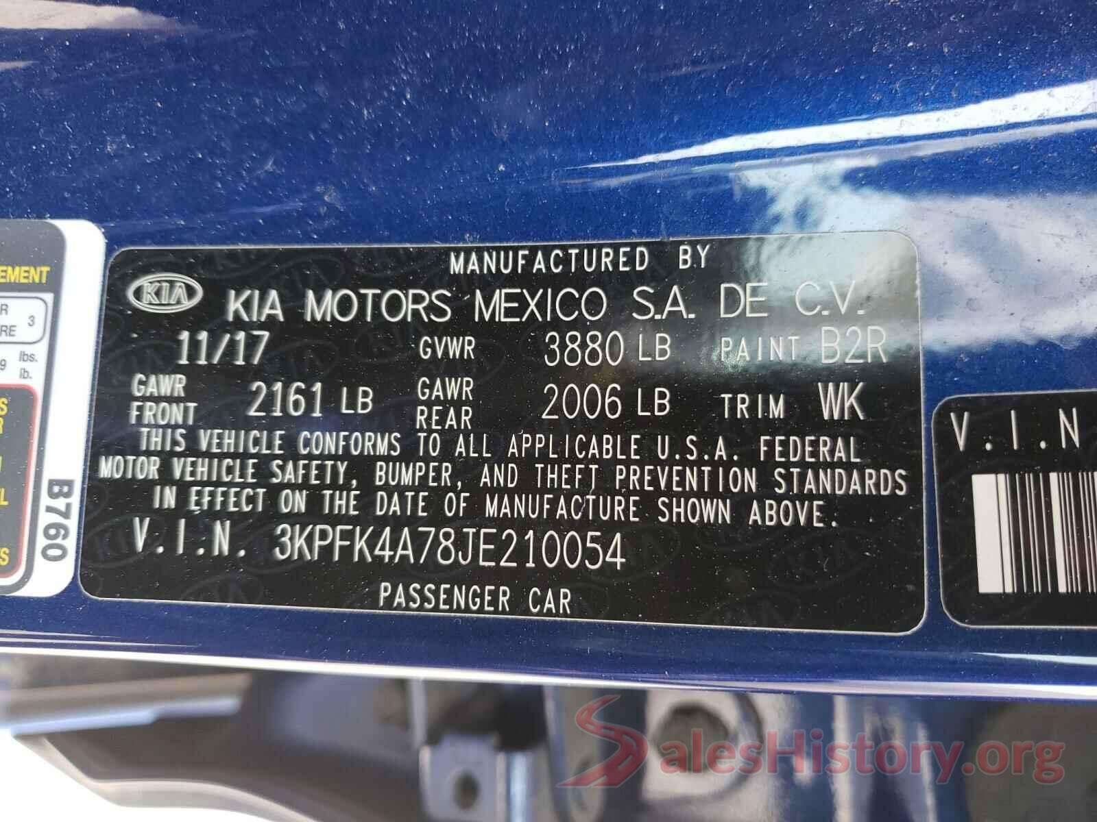 3KPFK4A78JE210054 2018 KIA FORTE