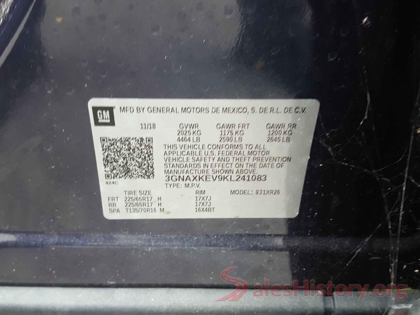 3GNAXKEV9KL241083 2019 CHEVROLET EQUINOX