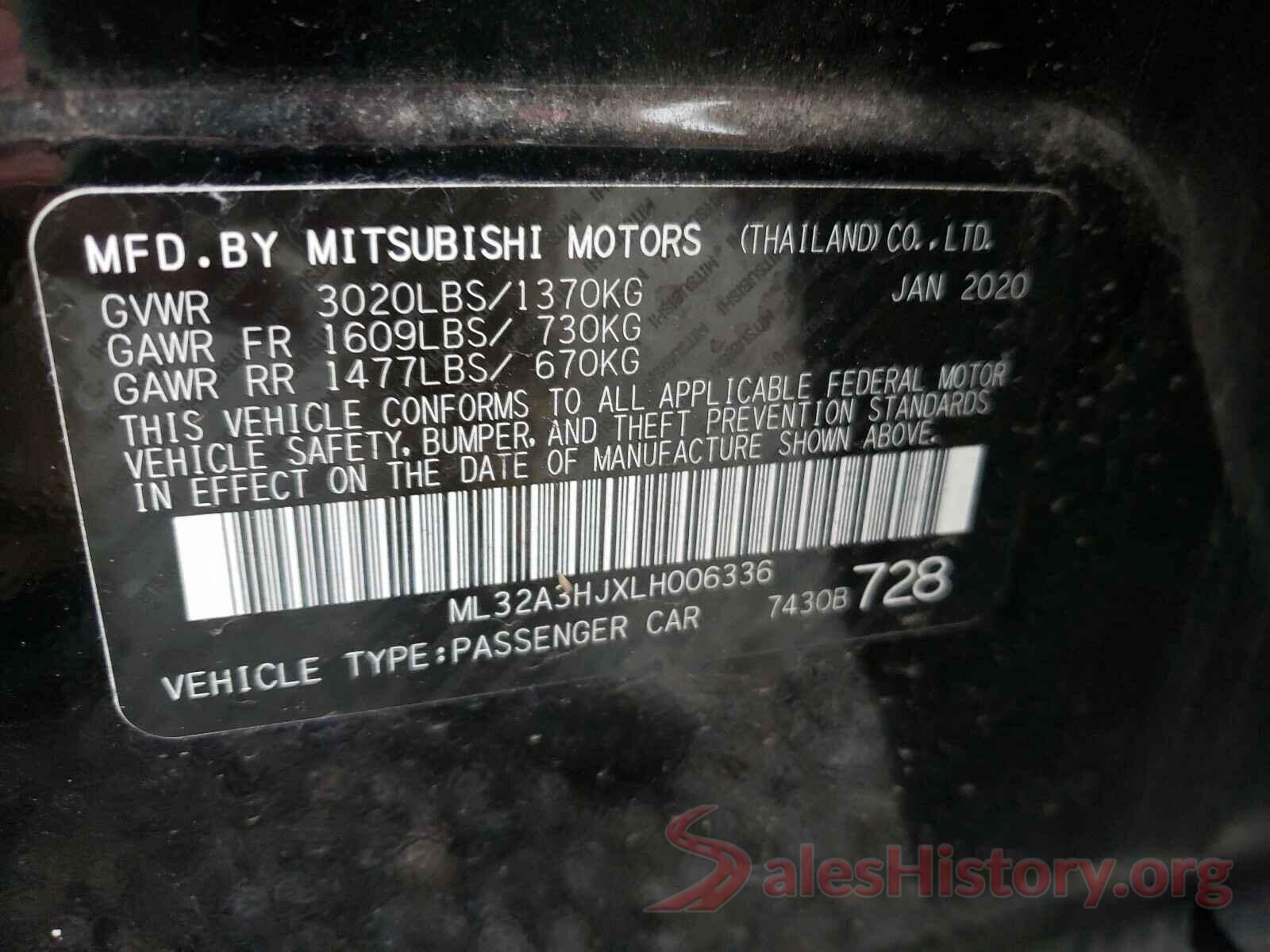 ML32A3HJXLH006336 2020 MITSUBISHI MIRAGE