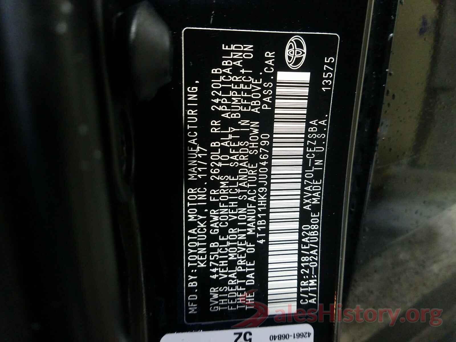 4T1B11HK9JU046790 2018 TOYOTA CAMRY