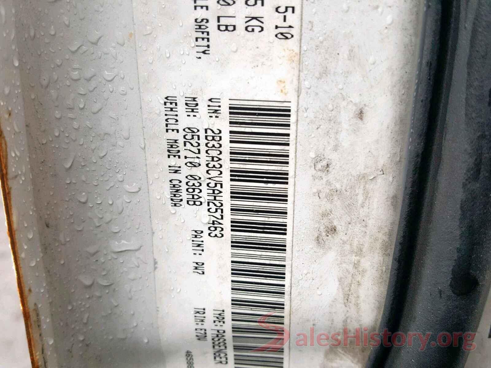 2B3CA3CV5AH257463 2010 DODGE CHARGER