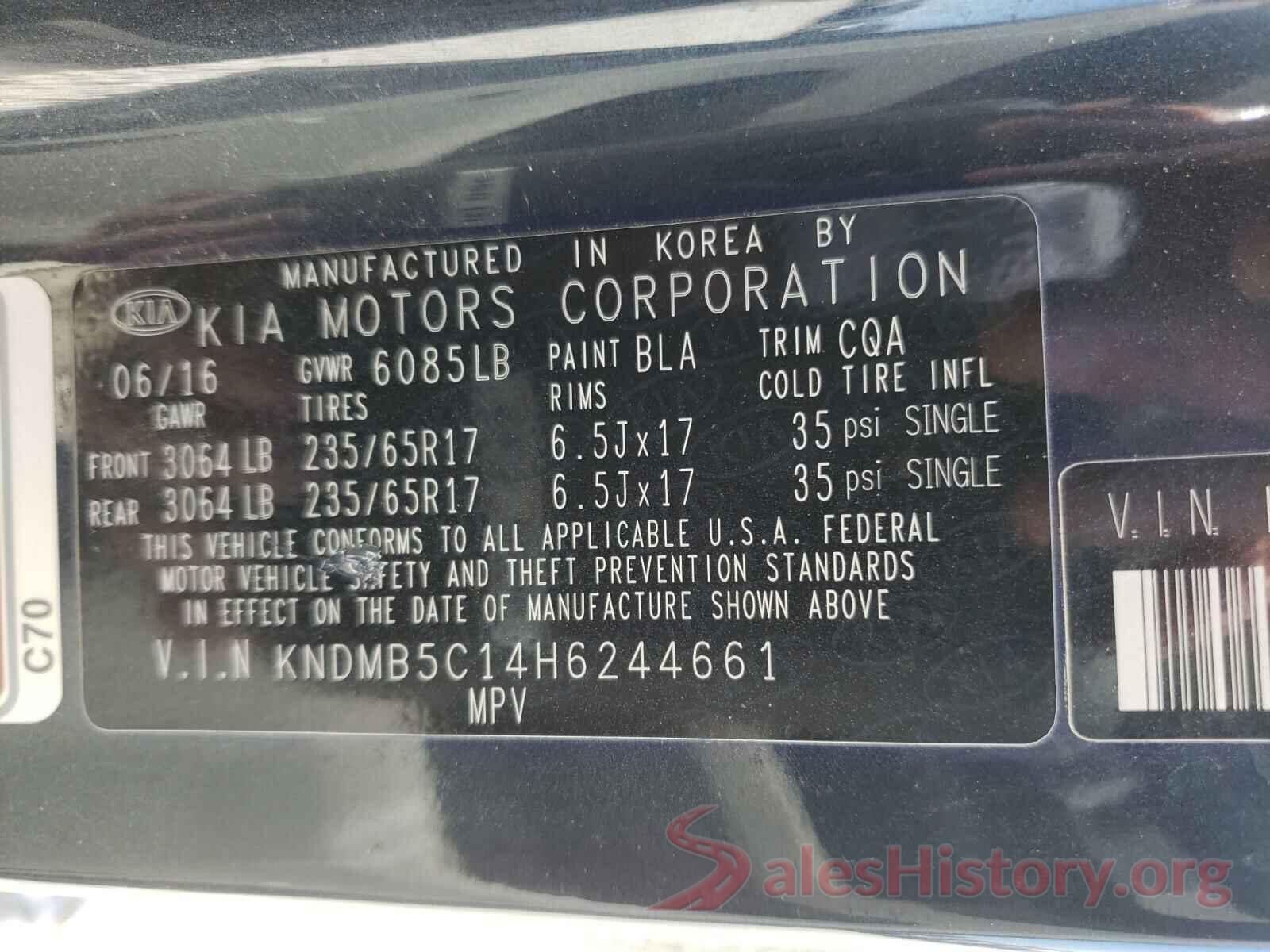 KNDMB5C14H6244661 2017 KIA SEDONA