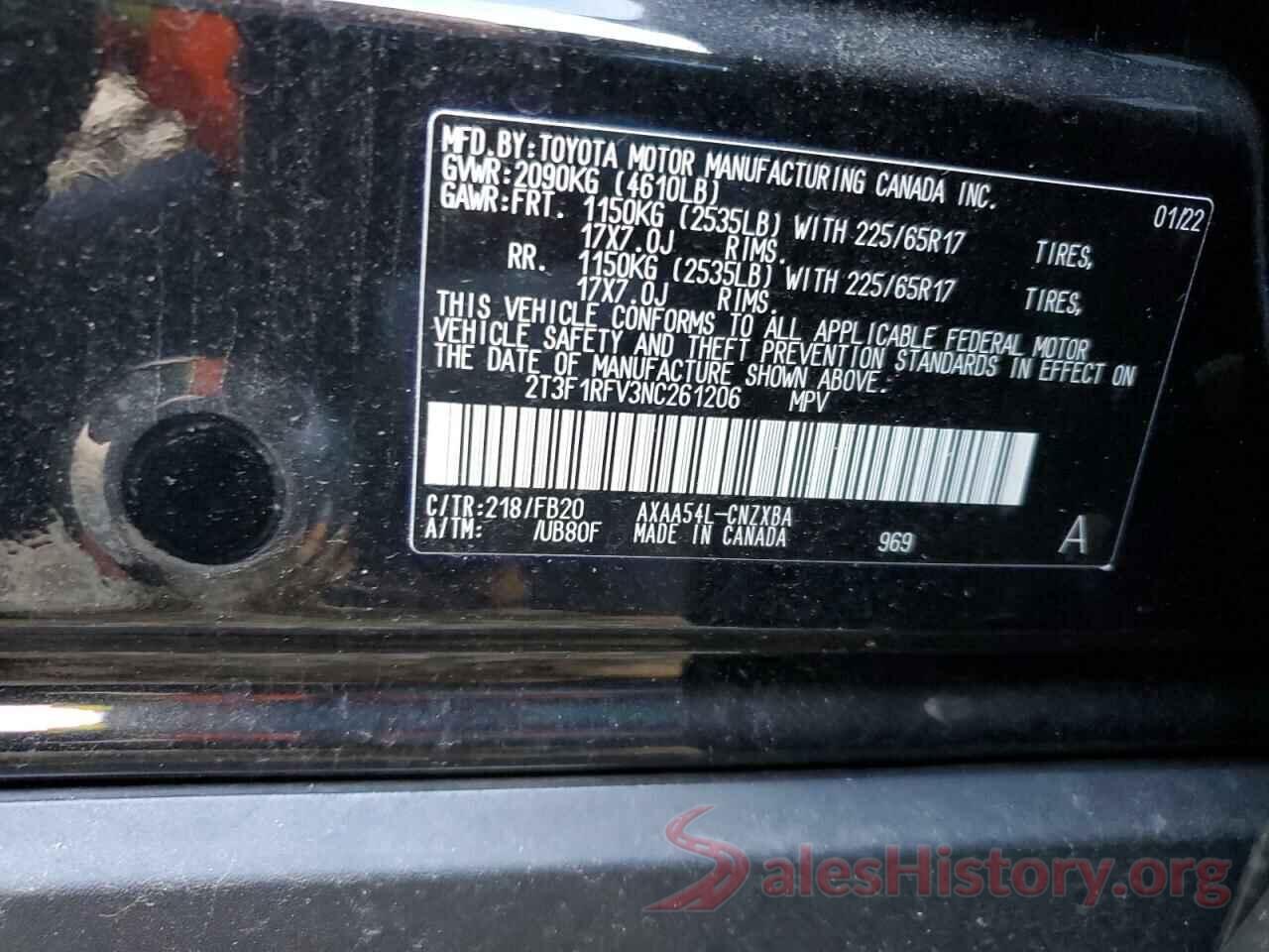 2T3F1RFV3NC261206 2022 TOYOTA RAV4