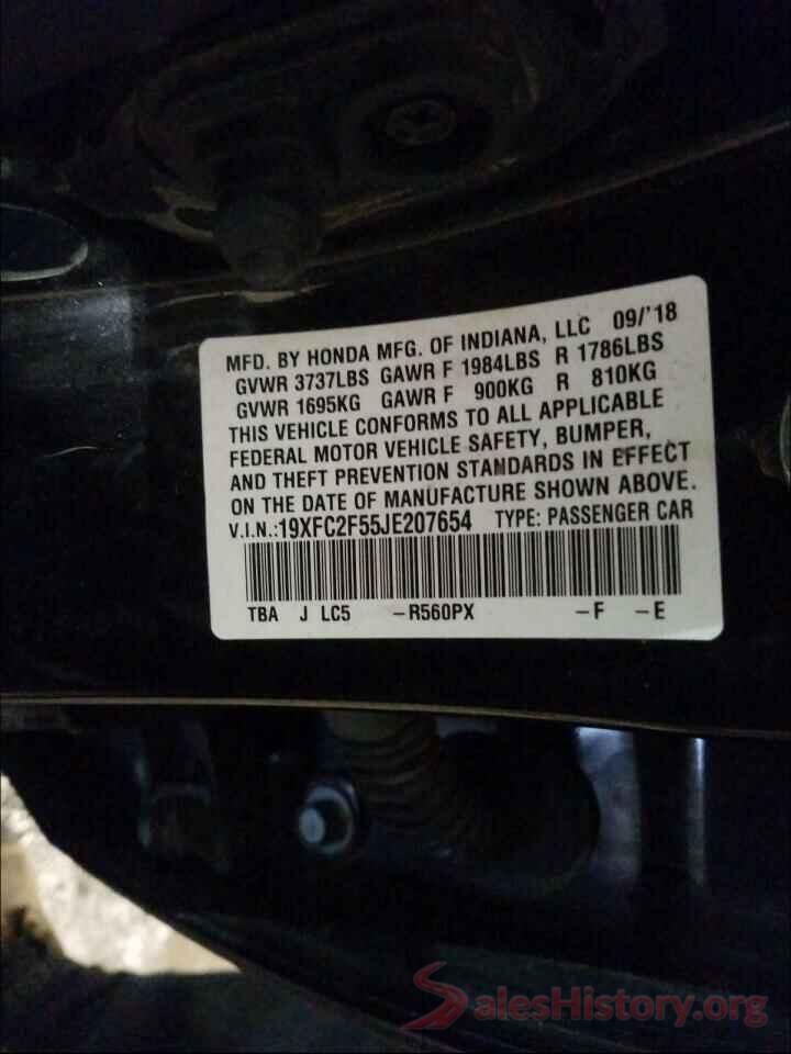 19XFC2F55JE207654 2018 HONDA CIVIC