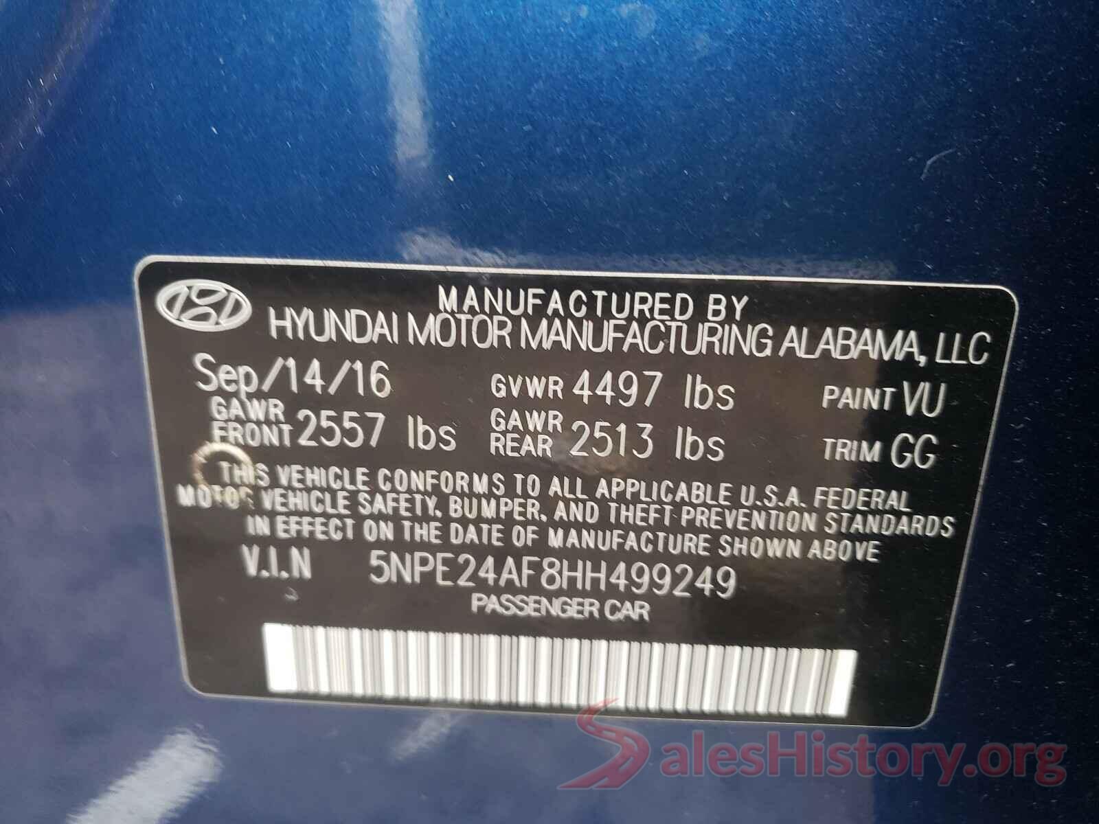 5NPE24AF8HH499249 2017 HYUNDAI SONATA