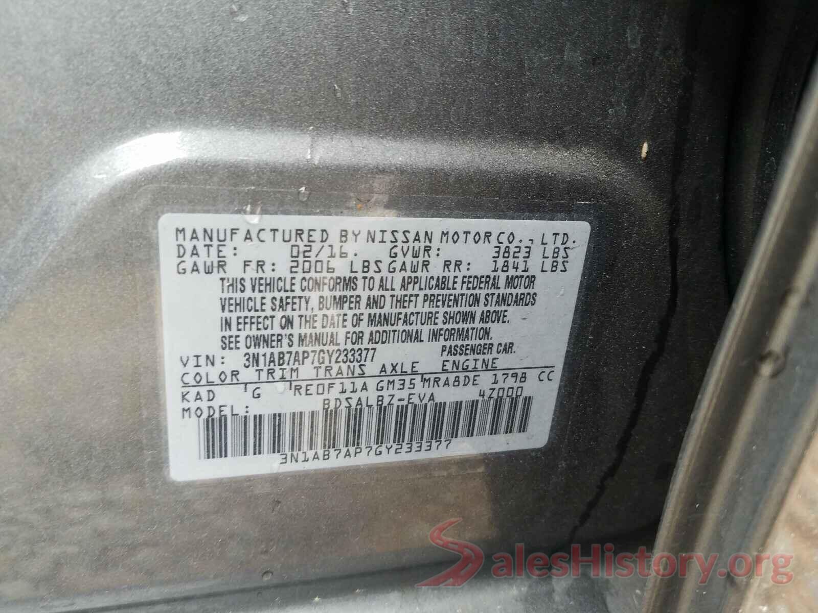 3N1AB7AP7GY233377 2016 NISSAN SENTRA