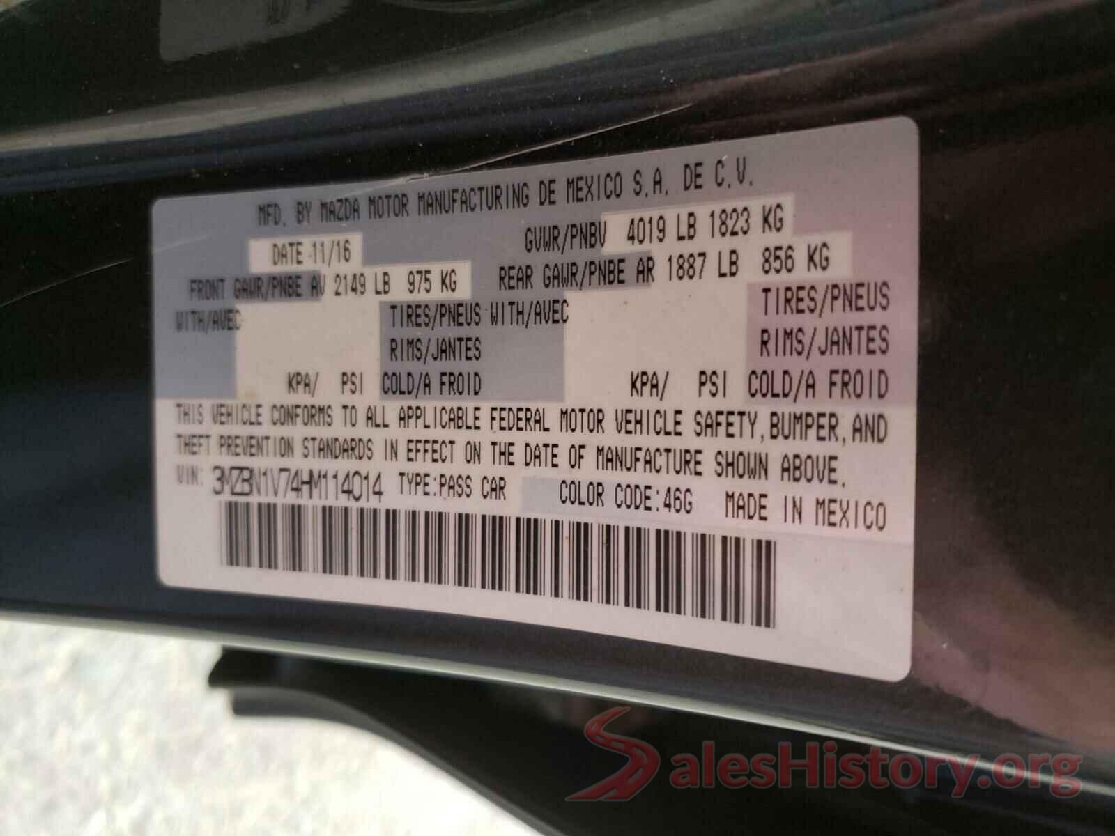 3MZBN1V74HM114014 2017 MAZDA 3