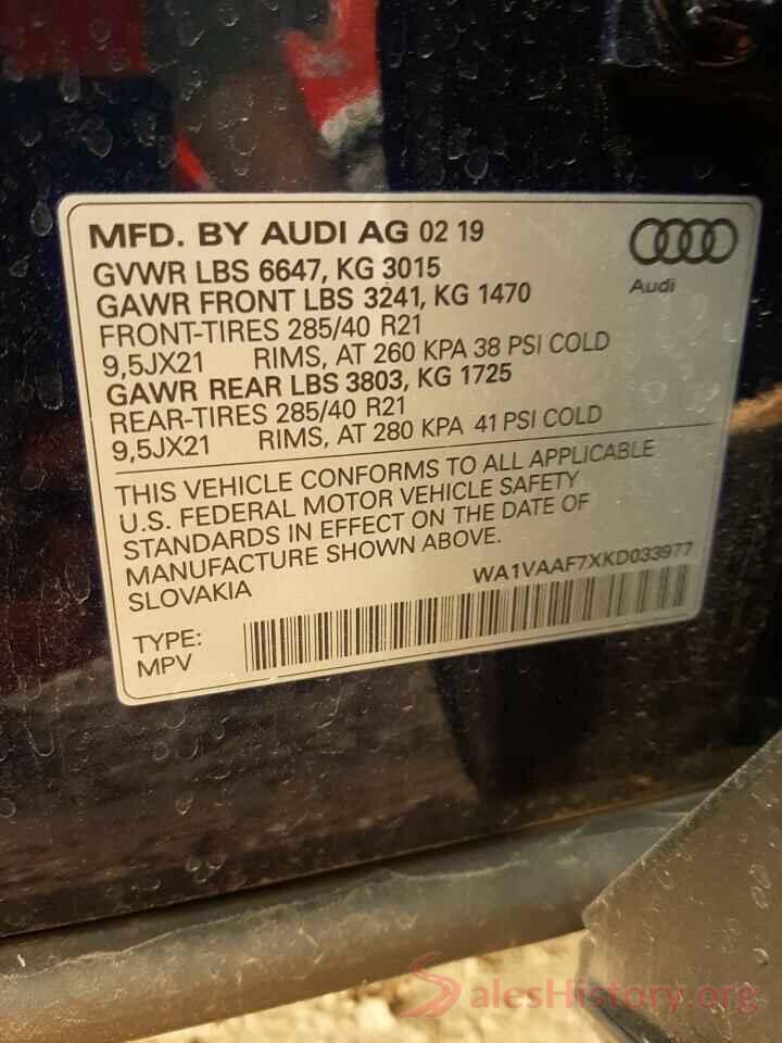 WA1VAAF7XKD033977 2019 AUDI Q7