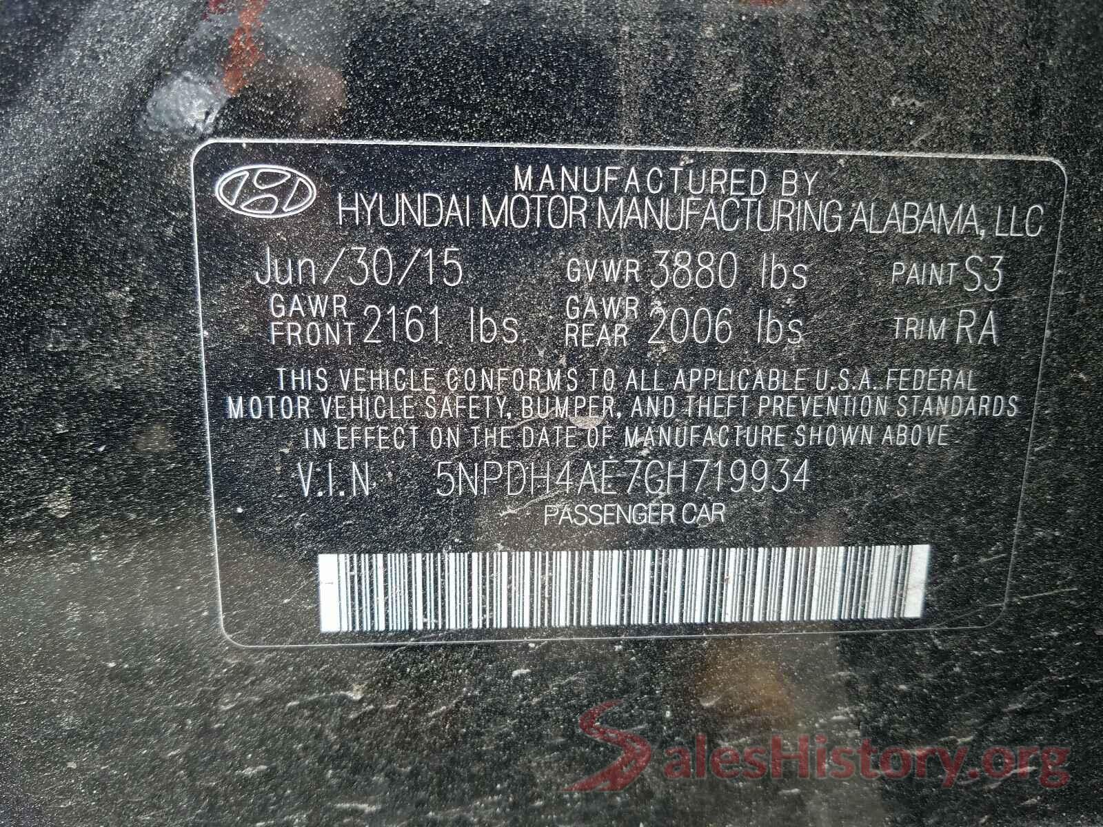 5NPDH4AE7GH719934 2016 HYUNDAI ELANTRA