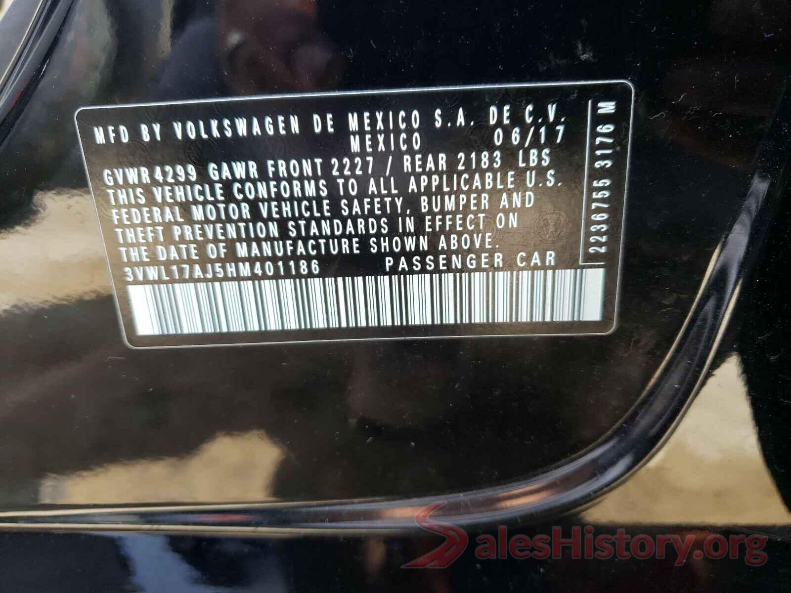 3VWL17AJ5HM401186 2017 VOLKSWAGEN JETTA