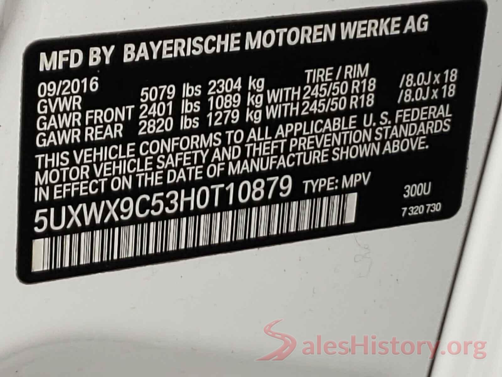 5UXWX9C53H0T10879 2017 BMW X3