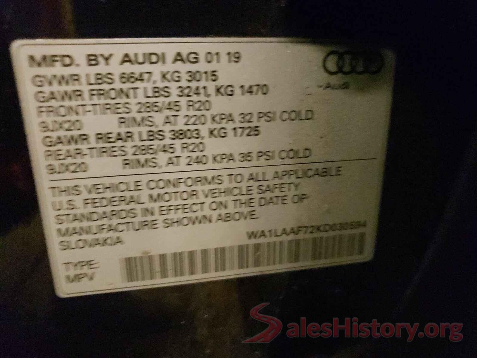 WA1LAAF72KD030594 2019 AUDI Q7