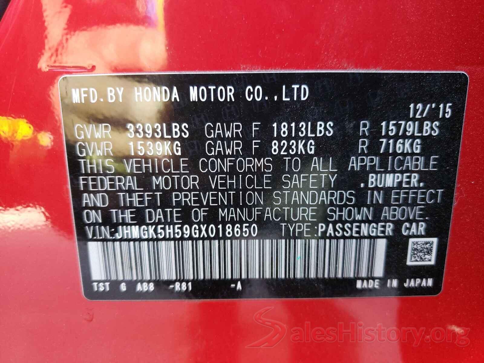 JHMGK5H59GX018650 2016 HONDA FIT