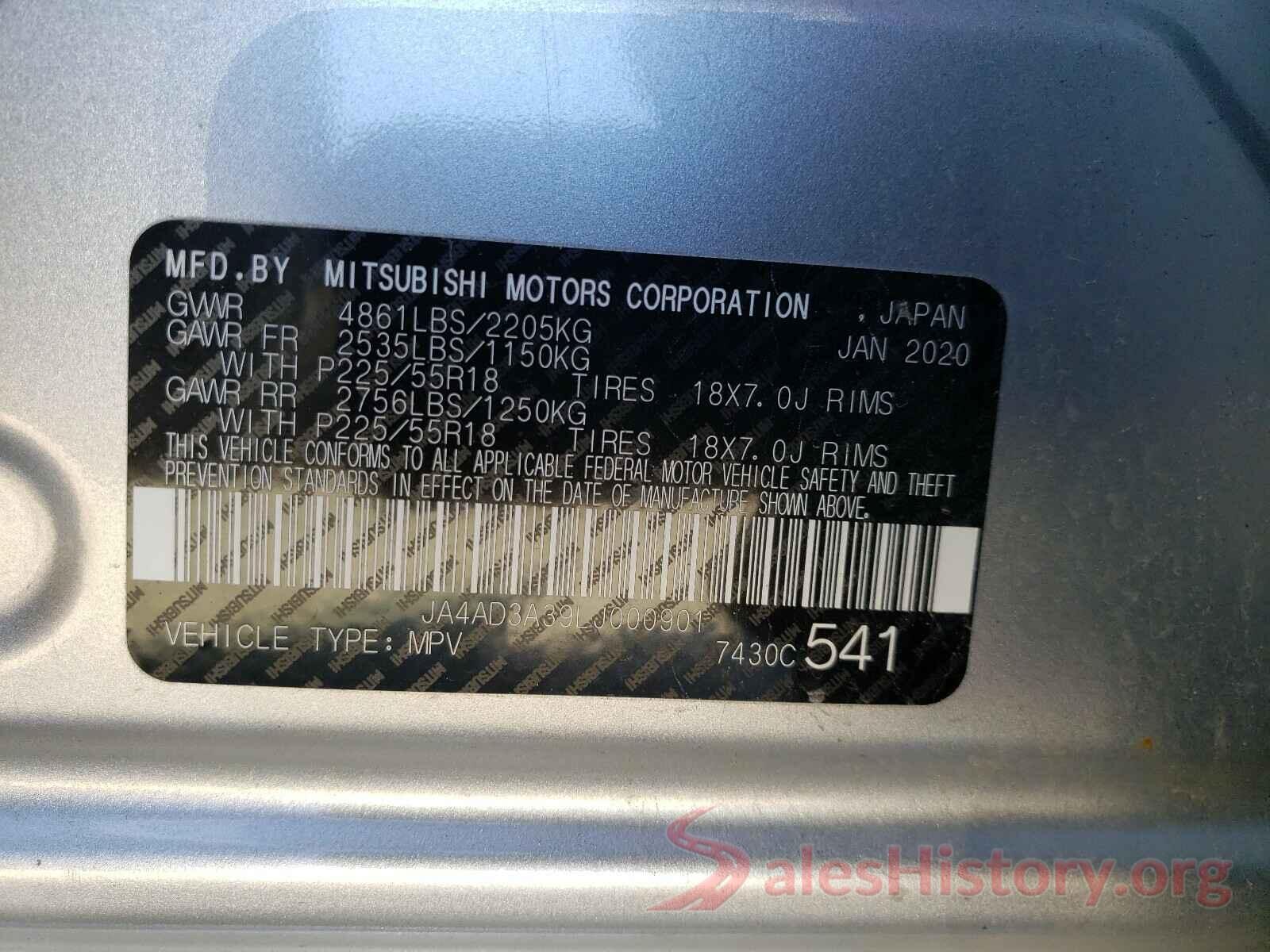 JA4AD3A39LJ000901 2020 MITSUBISHI OUTLANDER