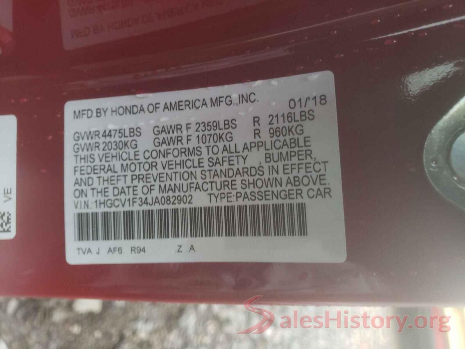 1HGCV1F34JA082902 2018 HONDA ACCORD