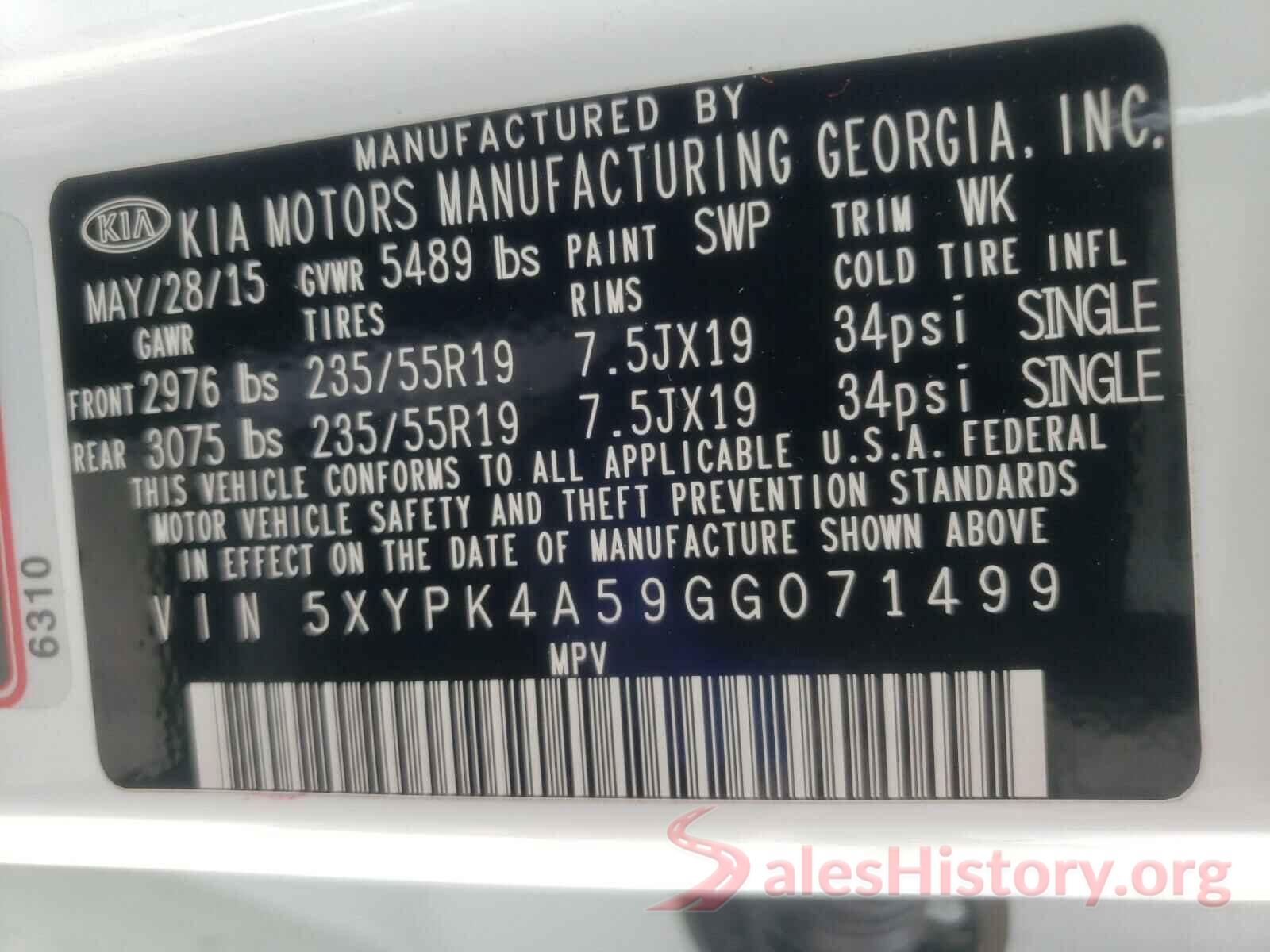 5XYPK4A59GG071499 2016 KIA SORENTO