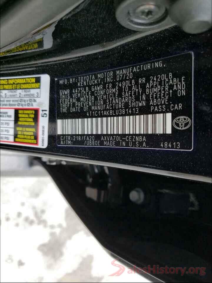 4T1C11AK8LU381413 2020 TOYOTA CAMRY