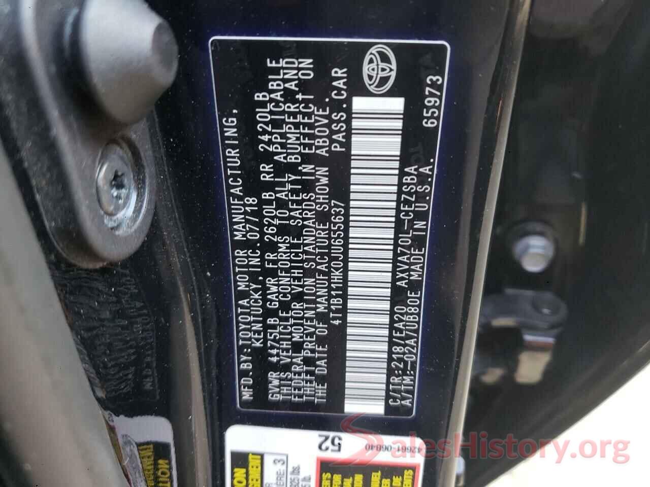 4T1B11HK0JU655637 2018 TOYOTA CAMRY