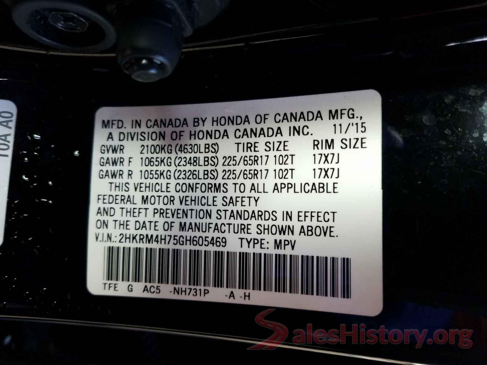 2HKRM4H75GH605469 2016 HONDA CRV