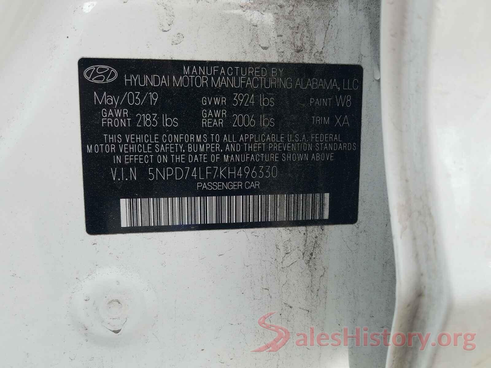 5NPD74LF7KH496330 2019 HYUNDAI ELANTRA