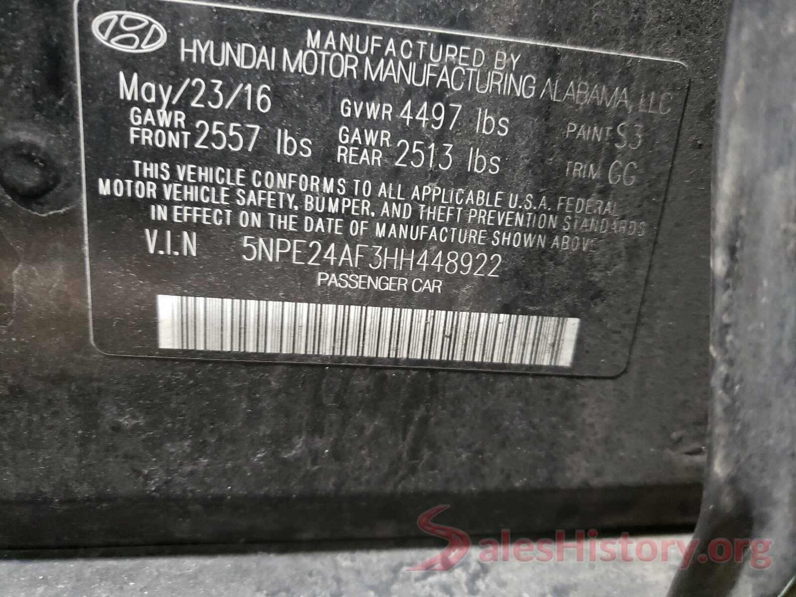 5NPE24AF3HH448922 2017 HYUNDAI SONATA