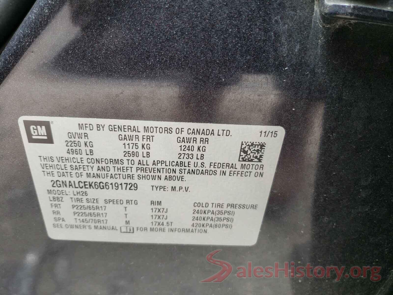 2GNALCEK6G6191729 2016 CHEVROLET EQUINOX